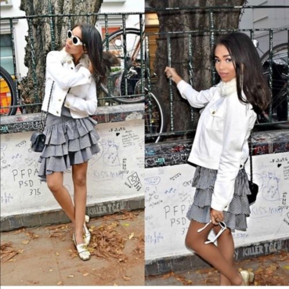 Intermix Marion Ruffle Black White Gingham Skirt - Picture 3 of 8